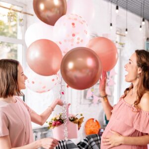 115pcs Rose Gold Birthday Party Decorations for Women Girls Kids, Happy Birthday Banner+Rose Gold White Confetti Metallic Balloons Garland Arch Kit+Circle dots Garland+Pump+Complete Accessories