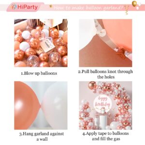 115pcs Rose Gold Birthday Party Decorations for Women Girls Kids, Happy Birthday Banner+Rose Gold White Confetti Metallic Balloons Garland Arch Kit+Circle dots Garland+Pump+Complete Accessories