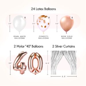 EpiqueOne 41-Piece Rose Gold 40th Birthday Decorations for Women | Includes Happy Birthday Banner, Cake Topper, Tissue Pom Poms & More | Easy to Set Up | Also Ideal for Bridal and Baby Showers & More