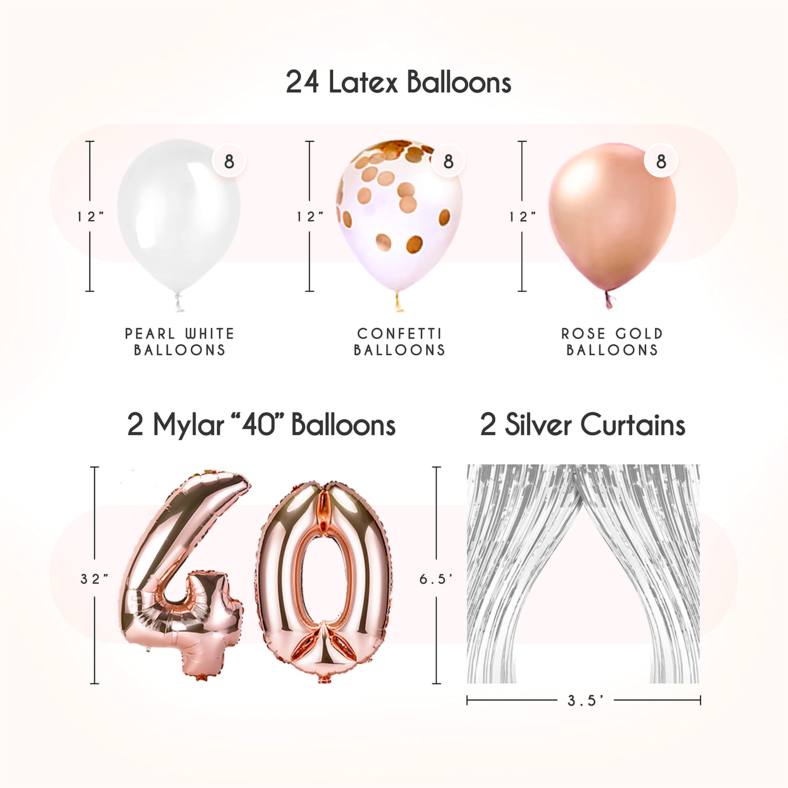 EpiqueOne 41-Piece Rose Gold 40th Birthday Decorations for Women | Includes Happy Birthday Banner, Cake Topper, Tissue Pom Poms & More | Easy to Set Up | Also Ideal for Bridal and Baby Showers & More