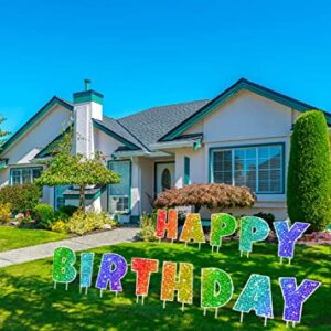 Coonoe Happy Birthday Yard Sign with Metal Stakes - 16” Outdoor Lawn Decorations, Weather-Resistant Letters, birthday party supplies gift for Kids & Adults (Glitter)