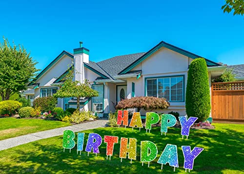 Coonoe Happy Birthday Yard Sign with Metal Stakes - 16” Outdoor Lawn Decorations, Weather-Resistant Letters, birthday party supplies gift for Kids & Adults (Glitter)