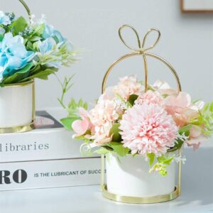 KIRIFLY Fake Artificial Flowers in Vase Faux Peony Silk Hydrangea Flower Centerpieces Décor for Wedding Table Decoration(Pink in Gold)