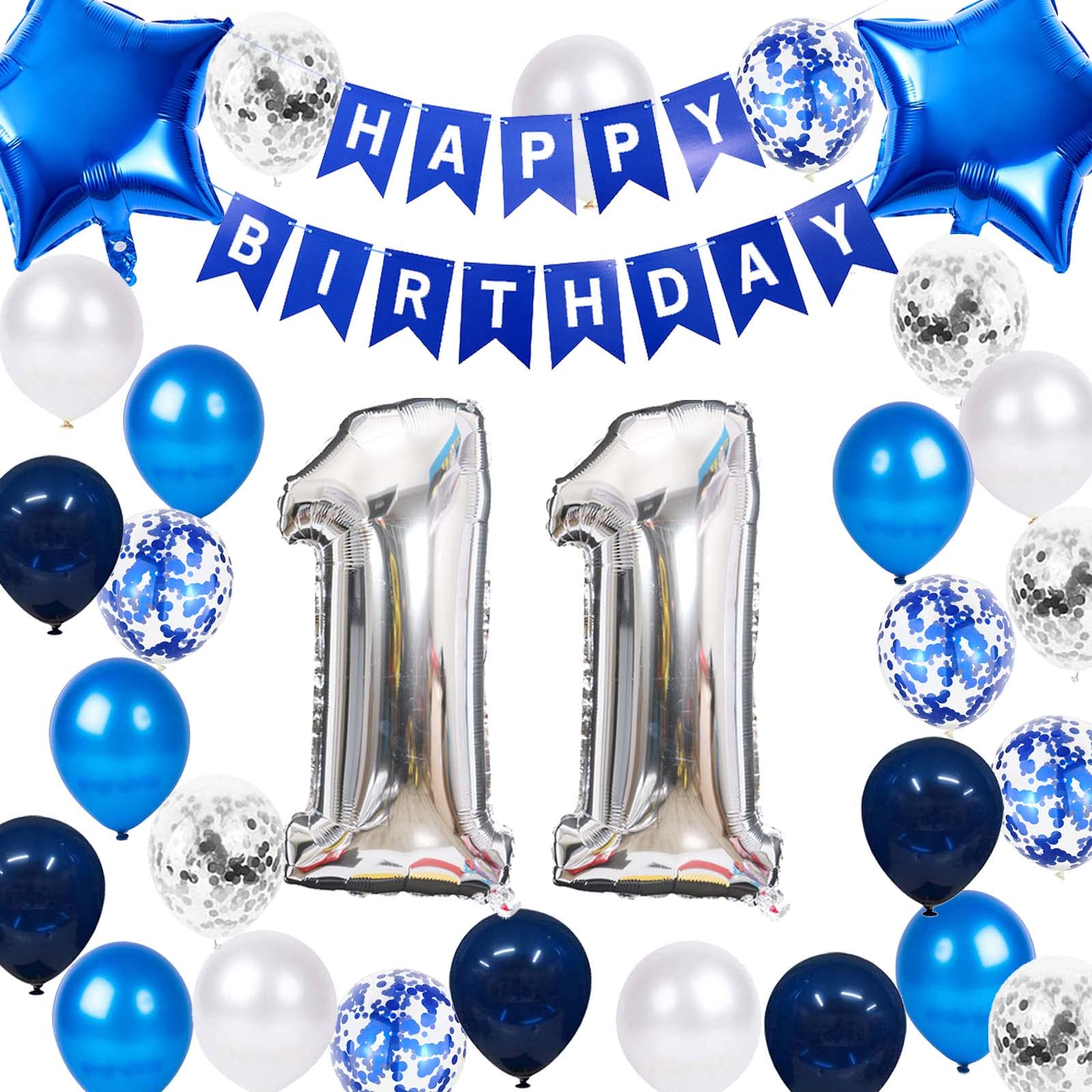 11th Birthday Party Decoration for Boys, Happy Birthday Banner Blue Number 11 Birthday Balloons 11th Birthday Latex Confetti Balloon for Boys Him Son 11 Years Old Birthday Decoration Supplies (11th)