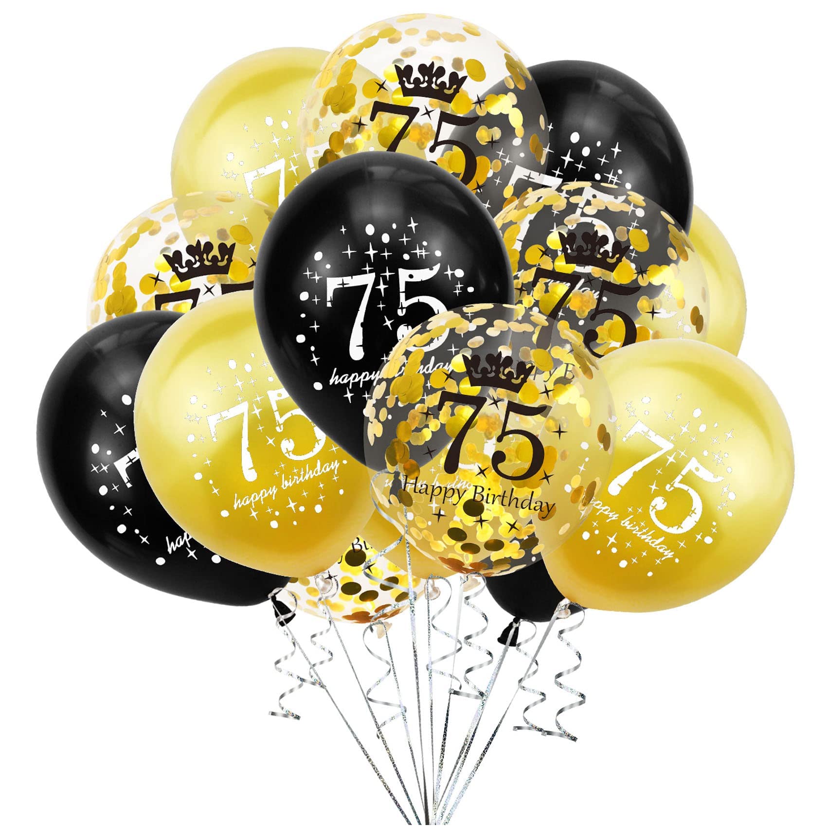 SHUNTAI 75th Birthday Balloons Black and Gold 75th Birthday Decorations for Men Women Happy 75 Birthday Latex Confetti Balloon 75 Years Old Theme Party Decor Supplies 15 Pack 12 Inch