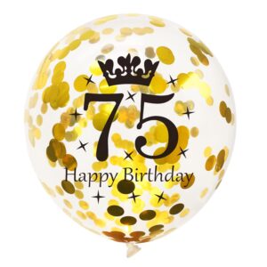 SHUNTAI 75th Birthday Balloons Black and Gold 75th Birthday Decorations for Men Women Happy 75 Birthday Latex Confetti Balloon 75 Years Old Theme Party Decor Supplies 15 Pack 12 Inch