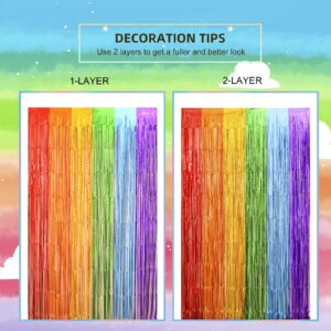 LOLStar Rainbow Foil Fringe Curtains, 2 Pack Rainbow Party Decorations 3.3x6.6ft Tinsel Metallic Streamers Holiday Photo Booth Props Backdrop for Birthday Wedding Engagement Bridal Shower Unicorn