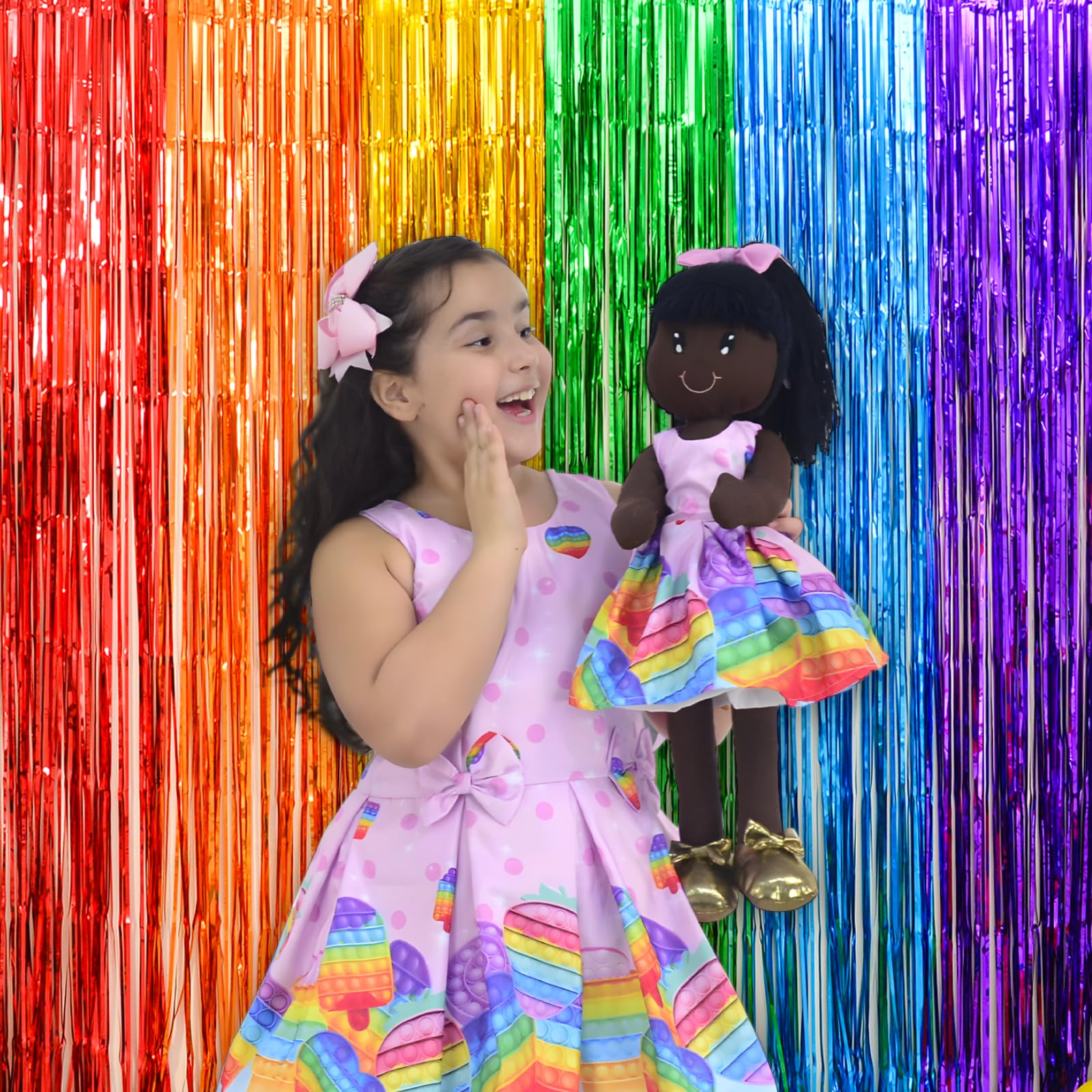 LOLStar Rainbow Foil Fringe Curtains, 2 Pack Rainbow Party Decorations 3.3x6.6ft Tinsel Metallic Streamers Holiday Photo Booth Props Backdrop for Birthday Wedding Engagement Bridal Shower Unicorn