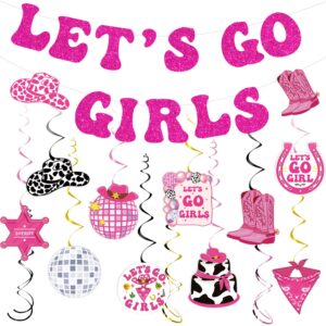 Let's Go Girls Birthday Decorations - NOVBAUB 26PCS Preppy Y2k Hot Pink Party Swirls Bachelorette Party Decorations Disco Cowgirl Hanging Swirls Whirl Streamers Party Decor for Women Girls