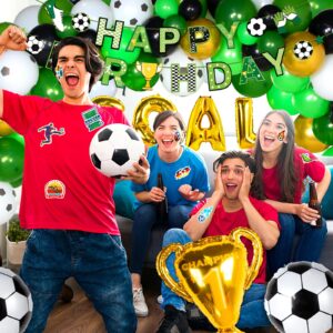 HJINGY 280 PCS Soccer Party Decorations, Soccer Themed Birthday Party Supplies Includes Soccer Balloons, Curtains, Happy Birthday Banner, Tablecloth, Plates, Napkins, Cake Toppers for Boys Sport Party