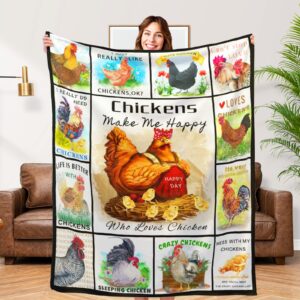 cute chicken blanket, soft fuzzy flannel plush chicken gifts throw blanket for couch sofa bed chicken decor, funny colorful rooster blankets for baby kids all season 60"x50"