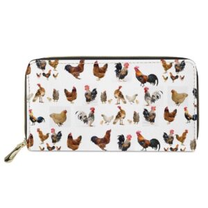 doginthehole Chicken Print Women Wallet Zip Around Clutch Ladies Travel Coin Purse