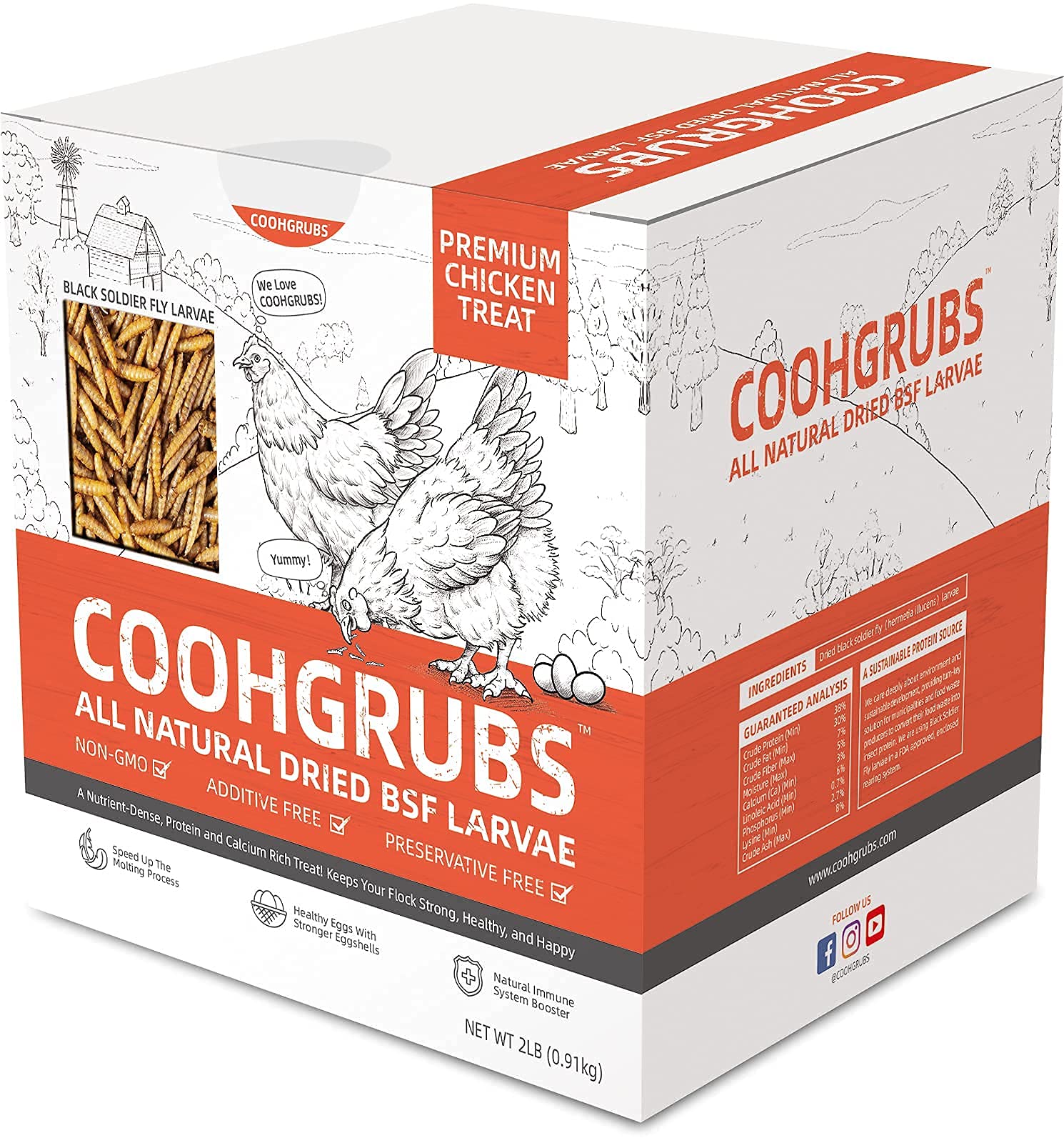 COOHGRUBS Premium Grade Dried Black Soldier Fly Larvae for Chickens and Other Poultry 2 lb. Box