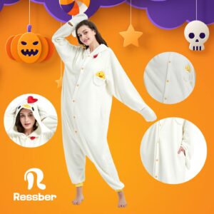 RESSBER Unisex Adult Onesie Pajamas Animal One Piece Halloween Costume Christmas Sleepwear Jumpsuit (White Chicken, Medium)