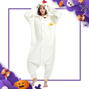 RESSBER Unisex Adult Onesie Pajamas Animal One Piece Halloween Costume Christmas Sleepwear Jumpsuit (White Chicken, Medium)