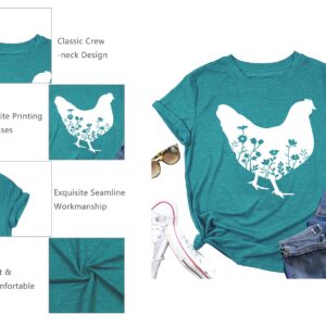 Chicken Shirts for Women Floral Chicken T Shirt Funny Chicken Graphic Tee Casual Farm Girl Clothes