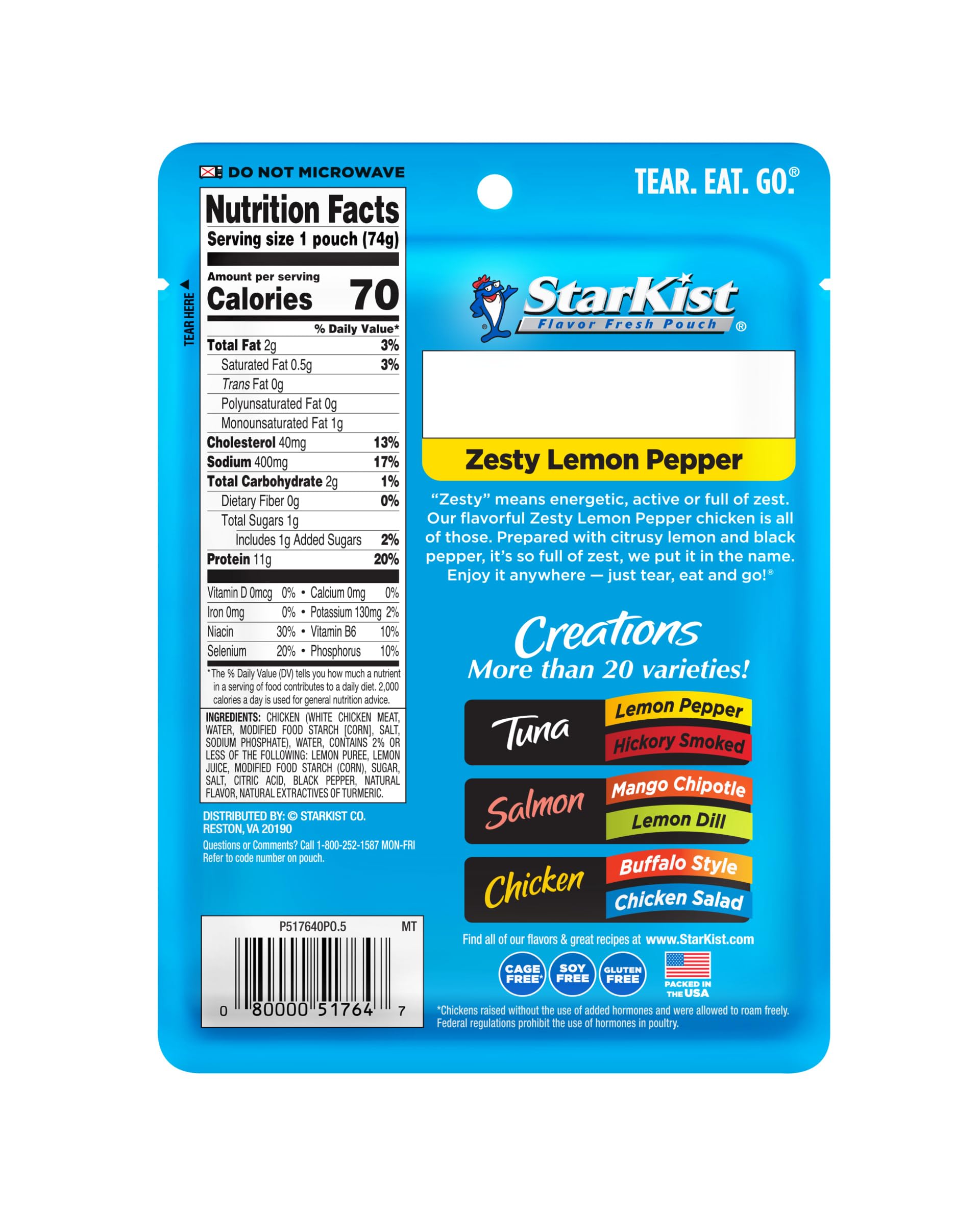 StarKist Chicken Creation Zesty Lemon Pepper - 2.6 oz Pouch (Pack of 12)