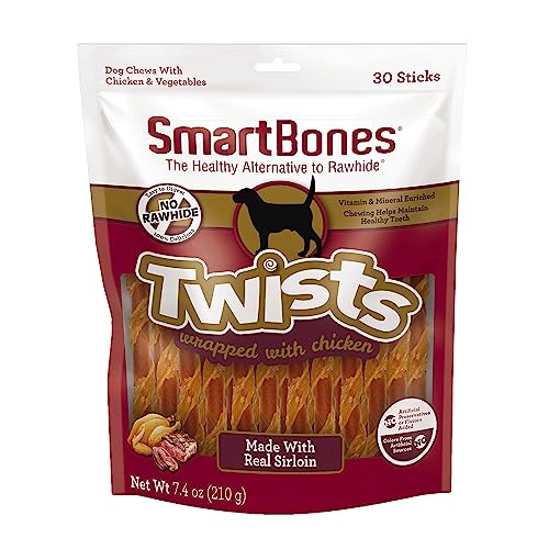 SmartBones Twists Wrapped with Chicken Made with Real Sirloin, 30 Count, Treat Your Dog to a Rawhide-Free Chew, 1 Count (Pack of 1)