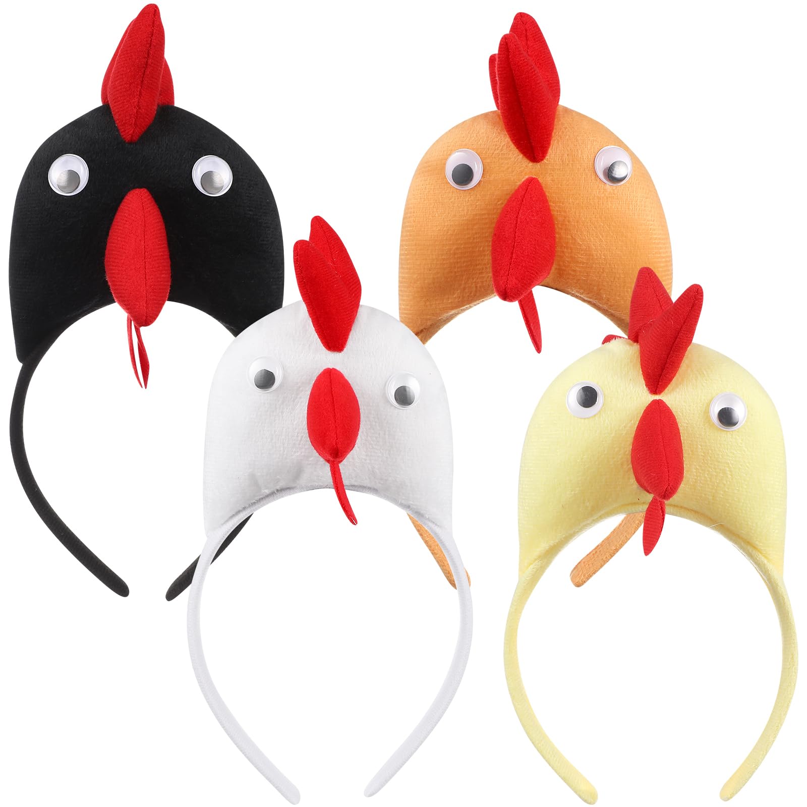 VOSAREA 4pcs Chicken Headband Plush Animal Headbands Rooster Ear Horn Hair Hoop Hen Hair Band Halloween Party Costume Dress-up Party Supplies Random Color