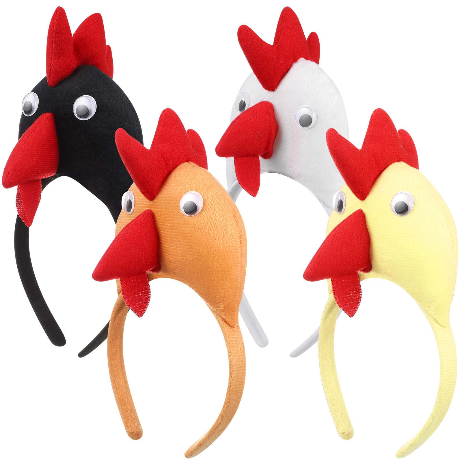 VOSAREA 4pcs Chicken Headband Plush Animal Headbands Rooster Ear Horn Hair Hoop Hen Hair Band Halloween Party Costume Dress-up Party Supplies Random Color