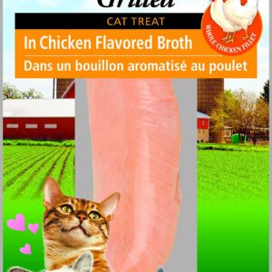 INABA Natural, Premium Hand-Cut Grilled Chicken Fillet Cat Treats/Topper/Complement with Vitamin E and Green Tea Extract, 0.9 Ounces Each, Pack of 6, Chicken Broth