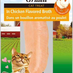 INABA Natural, Premium Hand-Cut Grilled Chicken Fillet Cat Treats/Topper/Complement with Vitamin E and Green Tea Extract, 0.9 Ounces Each, Pack of 6, Chicken Broth