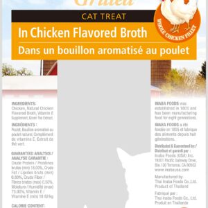 INABA Natural, Premium Hand-Cut Grilled Chicken Fillet Cat Treats/Topper/Complement with Vitamin E and Green Tea Extract, 0.9 Ounces Each, Pack of 6, Chicken Broth