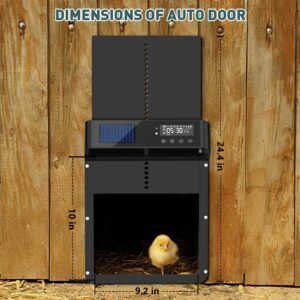 Profey Solar Powered Automatic Chicken Coop Door, LCD Display, 4 Modes, Waterproof, Aluminum Alloy, Remote Control, AA Battery Operated, 9.2x10.7x9.2 inches