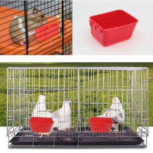 10 Pack Square Cage Cups Birds Feeders,Hanging Bird Chicken Feeder Waterer Cups,Plastic Drinker Quail Cage Waterer,Feeding Bowl for Rabbit Pigeon Parrot Parakeet Gamefowl,Red