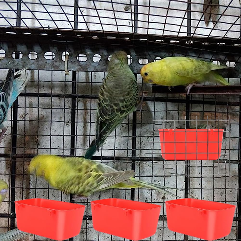 10 Pack Square Cage Cups Birds Feeders,Hanging Bird Chicken Feeder Waterer Cups,Plastic Drinker Quail Cage Waterer,Feeding Bowl for Rabbit Pigeon Parrot Parakeet Gamefowl,Red