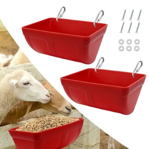 2 pack chicken feeder feed trough with clips hanging fence feeder for goat chicken duck goose deer sheep piglets poultry waterer bucket feeding container for livestock goat feeder supplies (red)