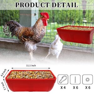 2 Pack Chicken Feeder Feed Trough with Clips Hanging Fence Feeder for Goat Chicken Duck Goose Deer Sheep Piglets Poultry Waterer Bucket Feeding Container for Livestock Goat Feeder Supplies (Red)