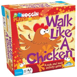 walk like a chicken - no reading required, hide & seek role-playing activity game, preschool & kids, children's social & physical developmental game, outset media, ages 3+, 2+ players