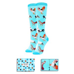 zmart chicken gifts for chicken lovers women, funny farm animal chicken socks for women crazy knee high socks