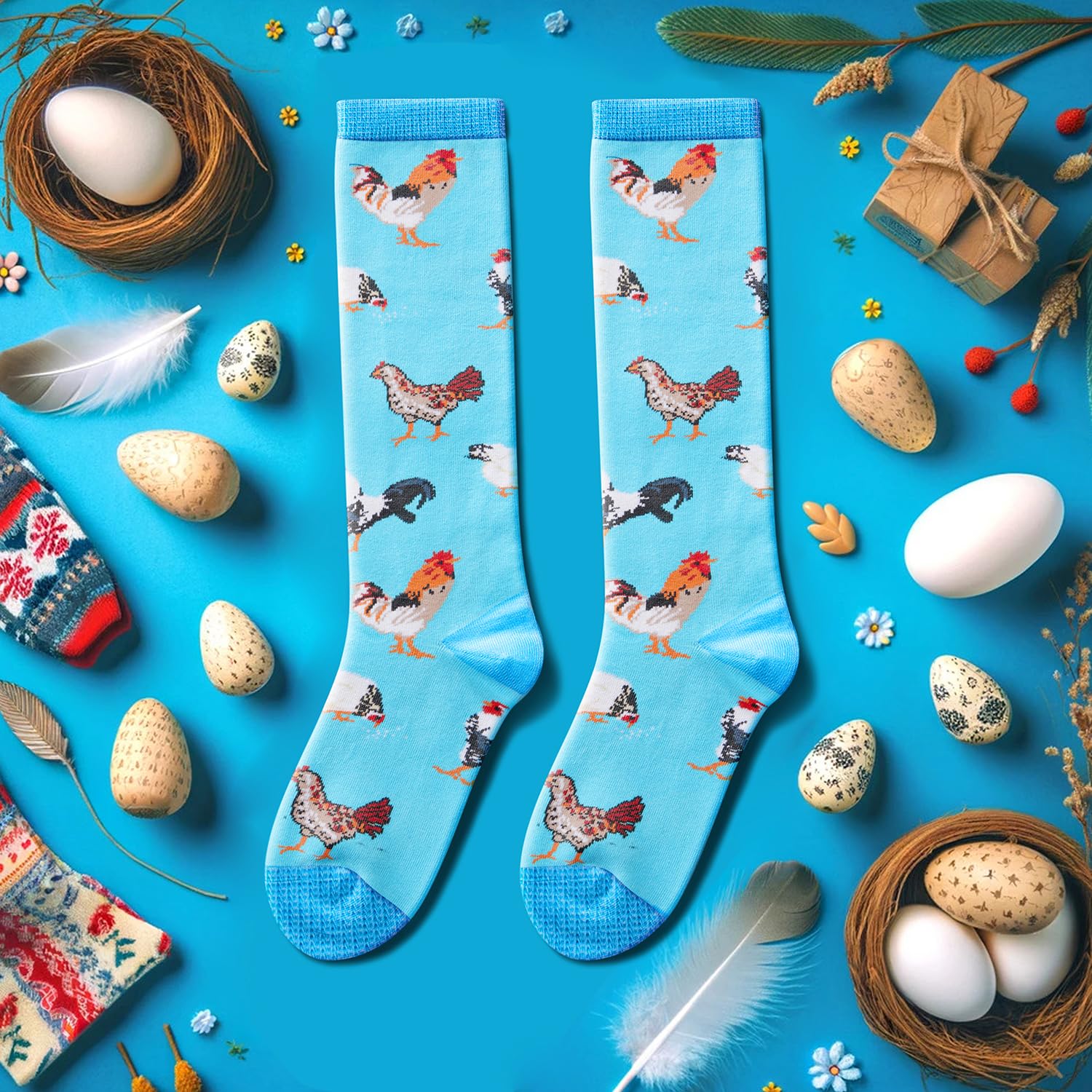 Zmart Chicken Gifts for Chicken Lovers Women, Funny Farm Animal Chicken Socks for Women Crazy Knee High Socks