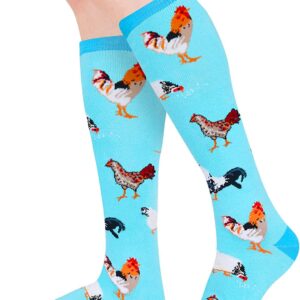 Zmart Chicken Gifts for Chicken Lovers Women, Funny Farm Animal Chicken Socks for Women Crazy Knee High Socks