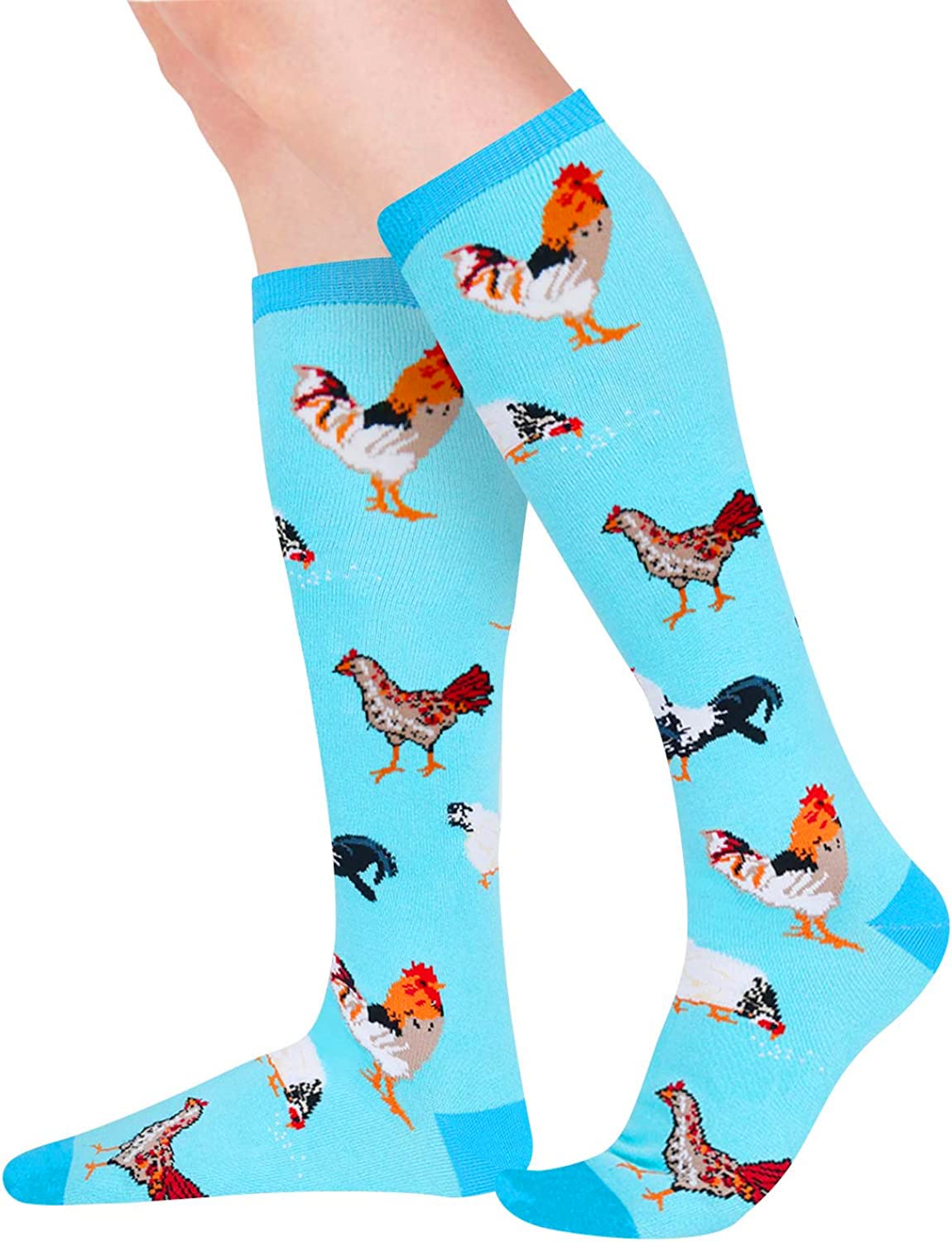 Zmart Chicken Gifts for Chicken Lovers Women, Funny Farm Animal Chicken Socks for Women Crazy Knee High Socks