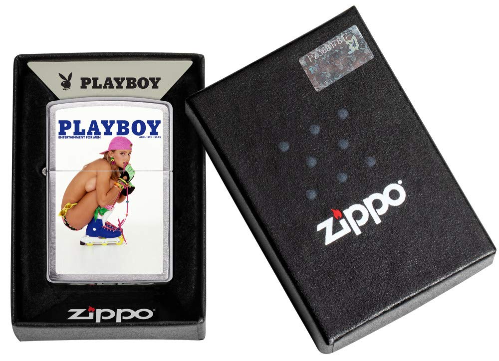 Zippo Playboy Cover April 1991 Brushed Chrome Pocket Lighter, One Size, Model Number: 200-CI017372