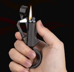 katzone flint wheel petro oil lighter attached with bottle opener & keychain & carabiner - all in one