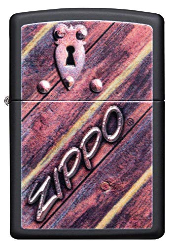 Zippo Lock Design Pocket Lighter, Black Matte Lock, One Size