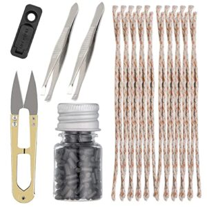 universal lighter replacement repair kit pack for petrol gas fluid lighter oil lighter (200pcs flint stone,20pcs wick,2pcs tweezers,1pcs rubber felt pad,1pcs u-shaped mini scissors)-black