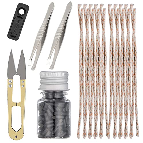 Universal Lighter Replacement Repair Kit Pack for Petrol Gas Fluid Lighter Oil Lighter (200pcs Flint Stone,20pcs Wick,2pcs Tweezers,1pcs Rubber Felt Pad,1pcs U-shaped Mini Scissors)-Black