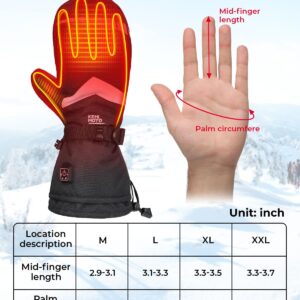 KEMIMOTO Heated Mittens for Men Women Rechargeable, Ski Mittens Gloves Electric 2PCs Battery with Touchscreen Waterproof Hand Warmer for Winter Skiing Snowboarding Hiking Climbing Camping, Size L