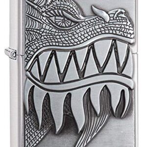 Zippo Fire Breathing Dragon Emblem Brushed Chrome Pocket Lighter, One Size