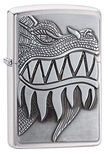 Zippo Fire Breathing Dragon Emblem Brushed Chrome Pocket Lighter, One Size