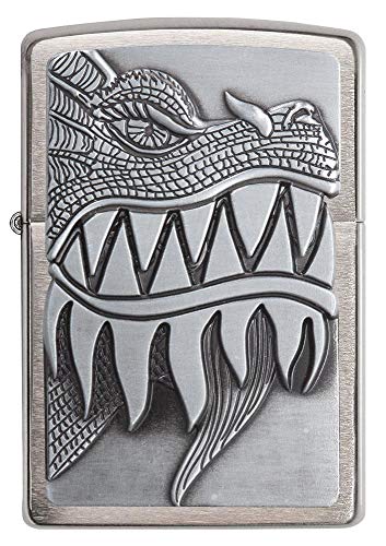 Zippo Fire Breathing Dragon Emblem Brushed Chrome Pocket Lighter, One Size