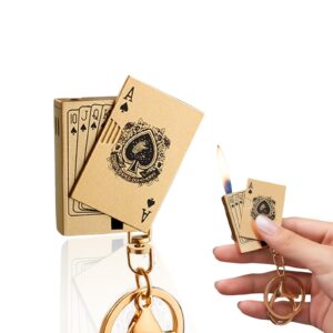 kaieomgn soft flame butane lighter refillable metal poker cards lighters, cool keychains, unique gifts for men, birthday candles, camping accessories, bbq (no butane fuel) (gold)