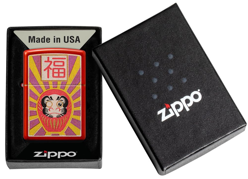 Zippo Daruma Design Metallic Red Pocket Lighter