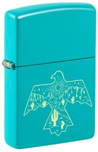 zippo thunderbird western design flat turquoise pocket lighter