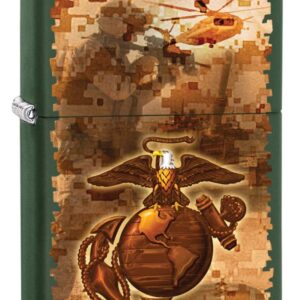 Zippo USMC Camo Soldier Green Matte Pocket Lighter, Green Matte Camouflage, One Size